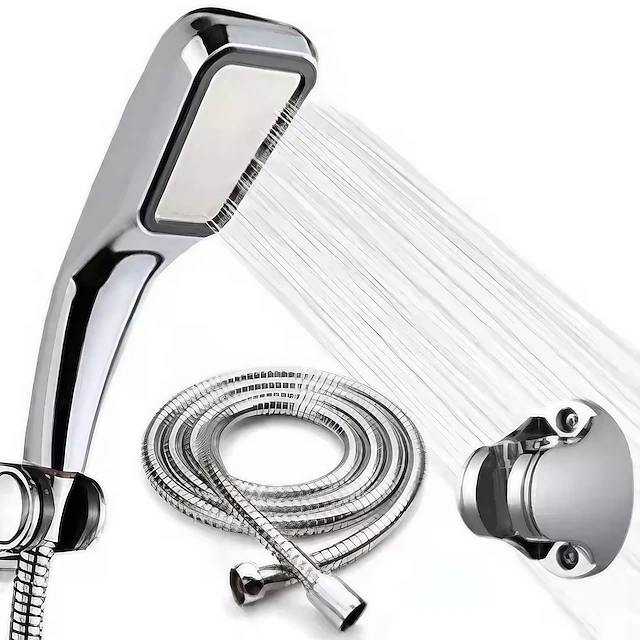 Shower Faucet,300 Holes Shower Head Bracket Hose Set High Pressure Rainfall Water Saving Flow with Chrome Spray Water Saving Bathroom Fixture Accessories 7