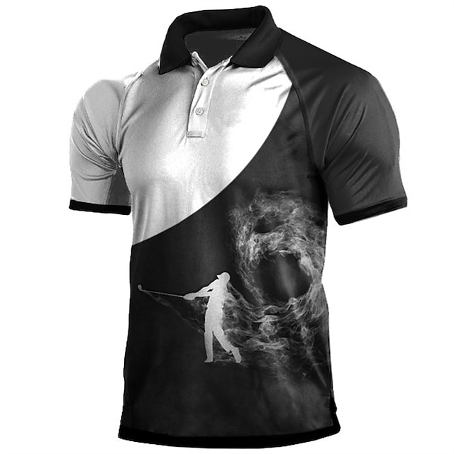  Herren Poloshirt Golfhemd Golf Umlegekragen Schwarz / Weiß 3D-Druck Strasse Täglich Kurzarm 3D Button-Down Bekleidung Modisch Brautkleider schlicht Atmungsaktiv Komfortabel