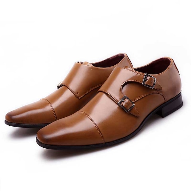  Hpiopl Cross-Border Business Leather Shoes Men's Square Head Dress Shoes Casual Shoes Three-Joint Monk Buckle Monk Leather Shoes Men