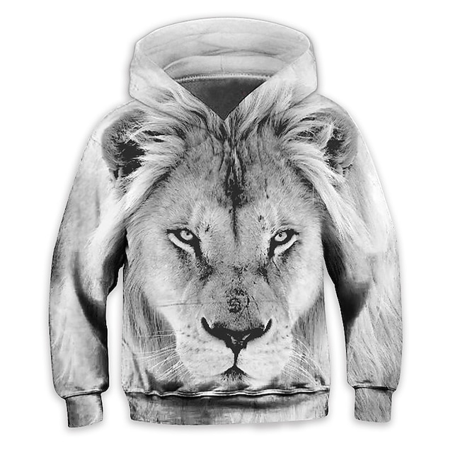 Baby & Kids Boys Clothing | Kids Boys Hoodie Long Sleeve 3D Print Lion Animal Pocket Gray Children Tops Fall Spring Active Fashi