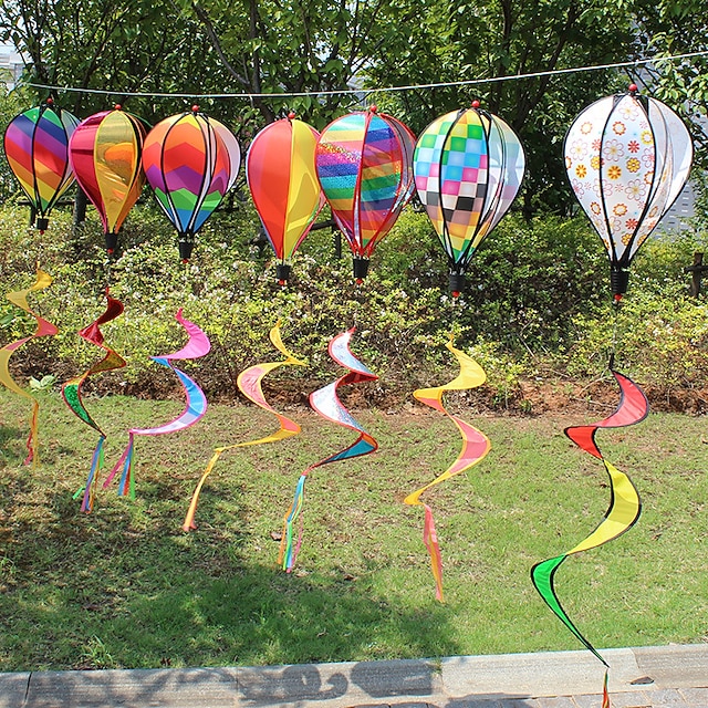  Rainbow Hot Air Balloon Wind Strip Sequin Solid Color Windmill Cross-border Rotating Colorful Wind Spinner Outdoor Garden Decor