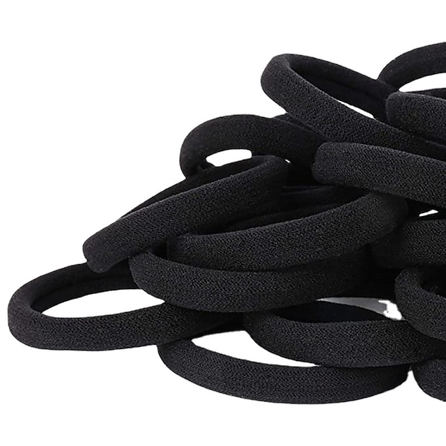  50PCS Black Hair Ties for Women, Cotton Seamless Hair Bands, Elastic Ponytail Holders, No Damage for Thick Hair, 2 Inch in Diameter
