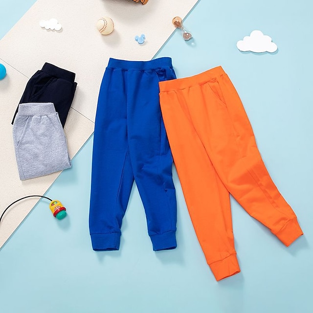  Boys 3D Solid Colored Pants Summer Fall Active Basic Cotton Kids 3-10 Years Casual Daily Regular Fit