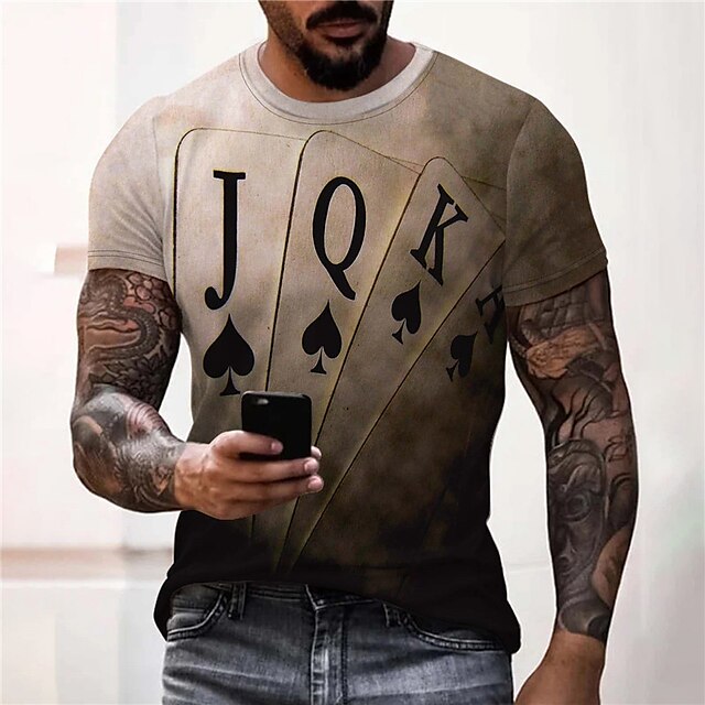 Mens Clothing Mens Tees & Tank Tops | Mens Unisex T shirt Tee 3D Print Graphic Patterned Poker Crew Neck Street Daily Print Shor