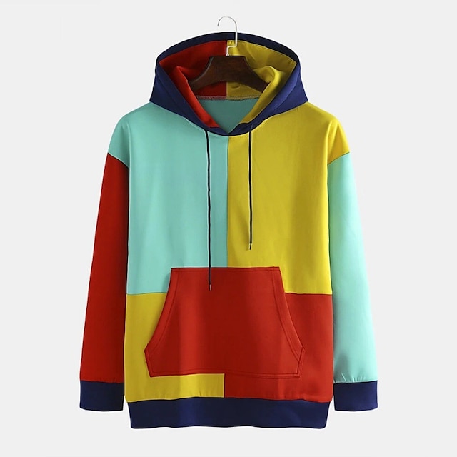 Mens Clothing Mens Hoodies & Sweatshirts | Mens Hoodie Pullover Hoodie Sweatshirt Color Block Patchwork Front Pocket Casual Dail