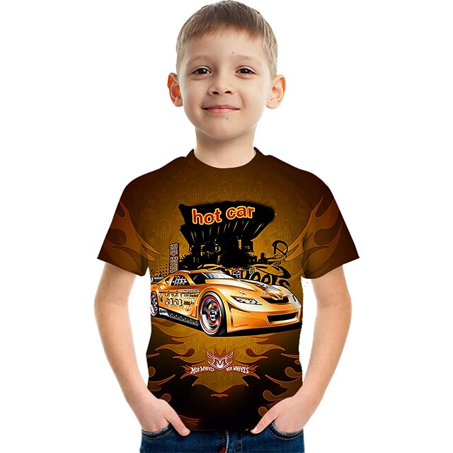 Baby & Kids Boys Clothing | Kids Boys T shirt Tee Short Sleeve 3D Print Graphic Patterned Crewneck Light Brown Red Children Tops