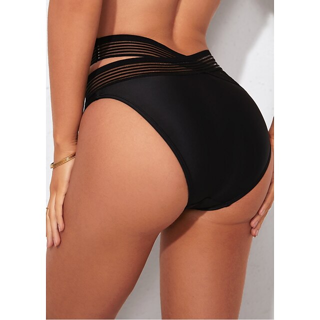 Womens Clothing Womens Swimwear | Womens Swimwear Bikini Bottom Normal Swimsuit High Waisted Solid Color Black Bathing Suits Spo