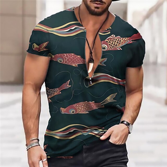 Mens Clothing Mens Tees & Tank Tops | Mens Unisex T shirt Tee 3D Print Graphic Prints Fish Crew Neck Street Daily Zipper Print S