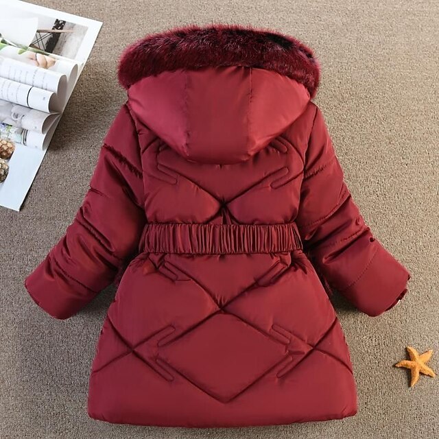 Baby & Kids Girls Clothing | Kids Girls Coat Long Sleeve Black Pink Wine Plain Pocket Winter Active Daily 3-10 Years - ED34629