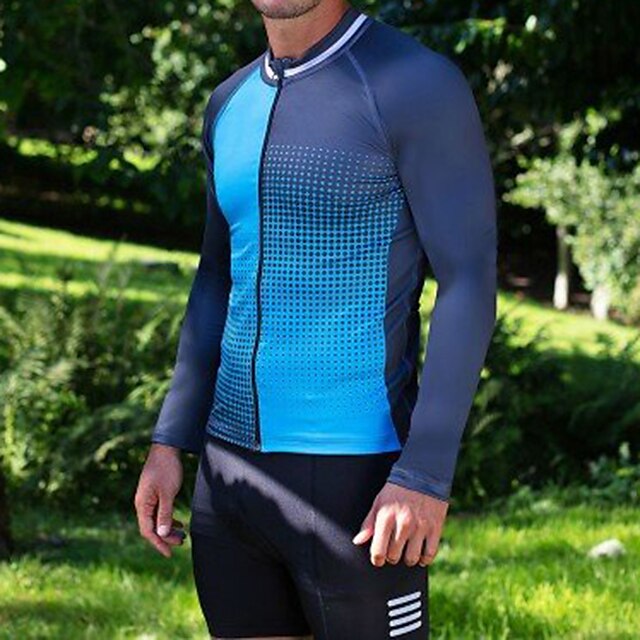  21Grams Men's Cycling Jersey Long Sleeve Bike Jersey Top with 3 Rear Pockets Mountain Bike MTB Road Bike Cycling Breathable Quick Dry Moisture Wicking Reflective Strips Yellow Blue Polka Dot