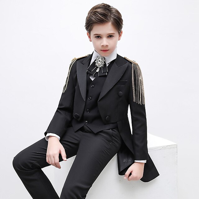 Baby & Kids Boys Clothing | Kids Boys Suit & Blazer Suit Vest Shirt & Pants 6 Pieces Long Sleeve Black Solid Color School Formal