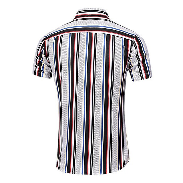 Mens Clothing Mens Shirts | Mens Shirt Striped Turndown Street Daily Button-Down Short Sleeve Tops Casual Fashion Comfortable Wh