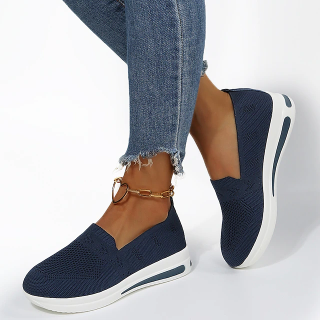 Women's Navy Blue Slip-On Walking Shoes - Breathable Mesh Comfort Sneakers for Casual, Travel, and Everyday Wear 7
