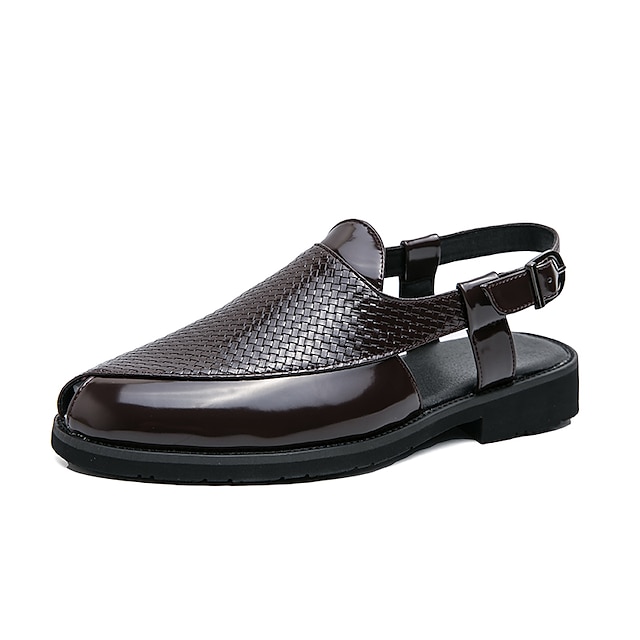  Men's PU Leather Sandals Clogs & Mules British Plus Size Slippers Half Shoes Breathable Buckle Sandals Black Brown Summer Spring