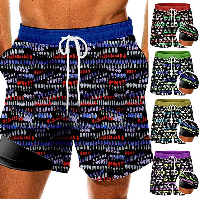  Men's Swim Trunks Swim Shorts Quick Dry Board Shorts Bathing Suit Compression Liner with Pockets Drawstring Swimming Surfing Beach Water Sports Printed Spring Summer