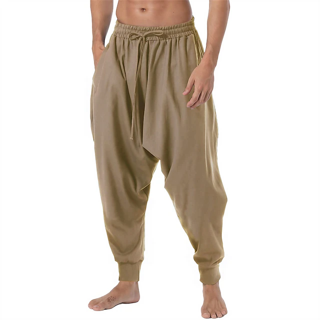 Men's Joggers Trousers Summer Pants Boho Pants Drawstring Elastic Waist Baggy Plain Comfort Breathable Casual Daily Streetwear Sports Fashion Black Navy Blue Micro-elastic 8