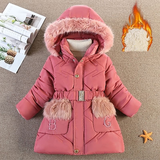 Baby & Kids Girls Clothing | Kids Girls Coat Long Sleeve Black Pink Wine Plain Pocket Winter Active Daily 3-10 Years - ED34629