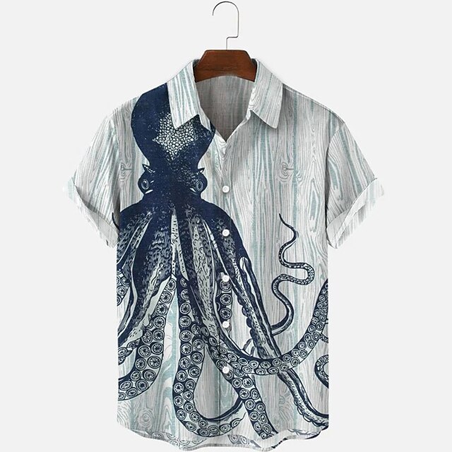 Men's Animal Tropical Octopus Shirt Summer Hawaiian Shirt Aloha Shirt Short Sleeve Shirt Turndown Fashion Designer Casual Street Daily Holiday Blue 3D Print S M L2