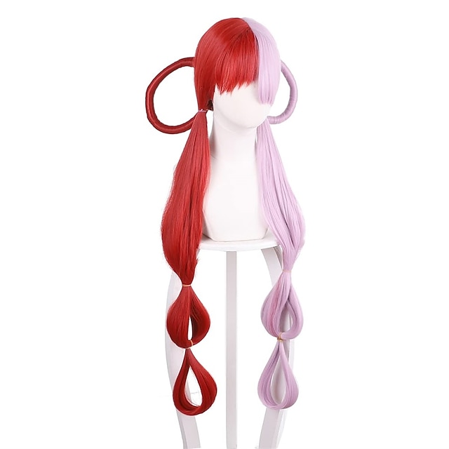  Uta cosplay perruque moitié rouge et violet couvre-chef tiges fille perruques une pièce femme fille anime accessoires