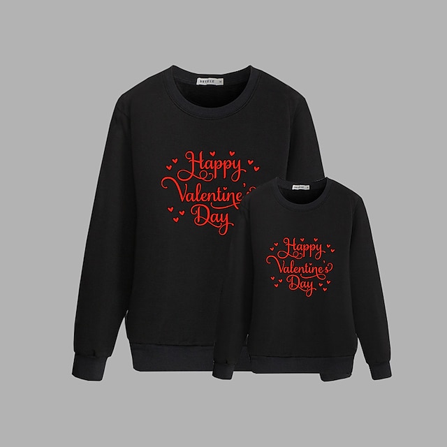 Baby & Kids Matching Outfits | Mommy and Me Tops Heart Letter Daily Print Black Red Long Sleeve Basic Essential Matching Outfits