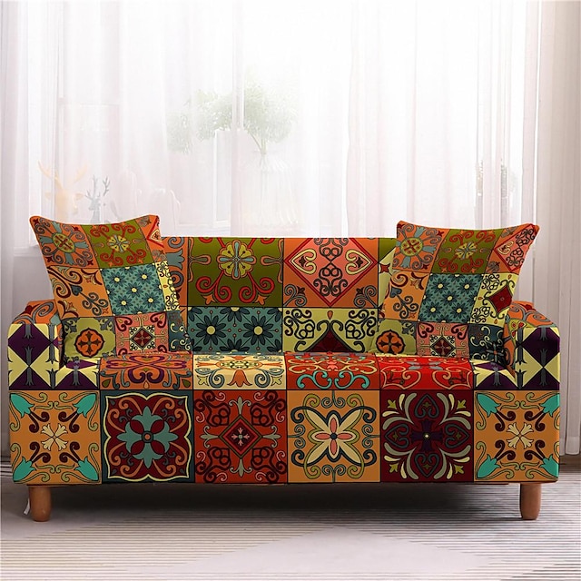  Stretch Boho Sofa Cover Slipcover Elastic Sectional Couch Armchair Loveseat 4 Or 3 Seater L Shape Soft Durable Washable