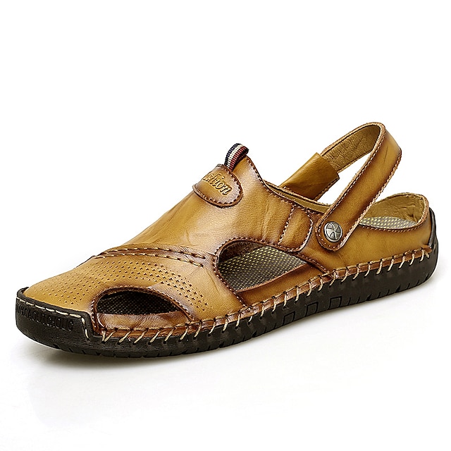  Hombre Sandalias Sandalias de cuero Sandalias destalonadas Zapatos hechos a mano Zapatos Confort Antideslizantes Casual Exterior Diario Cuero Transpirable Impermeable Antideslizante Mocasín Marrón