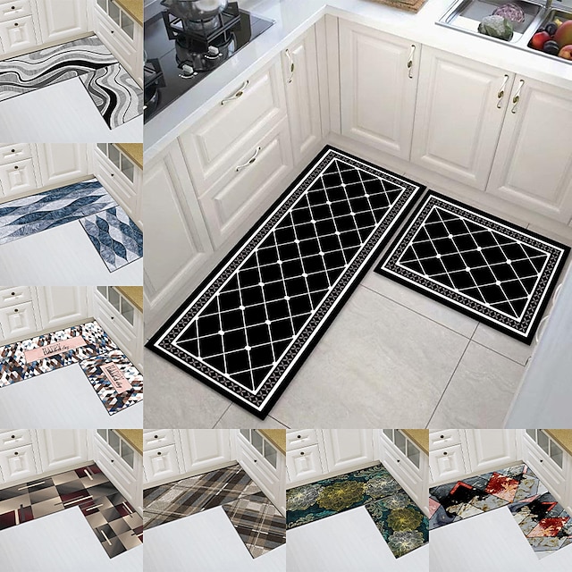  Küchenmatte gepolsterte Anti-Ermüdungs-Küchenteppiche schwarze rutschfeste Küchenmatten und Teppiche ergonomische Komfort-Stehmatte für Küchenboden Bürowaschbecken Wäsche