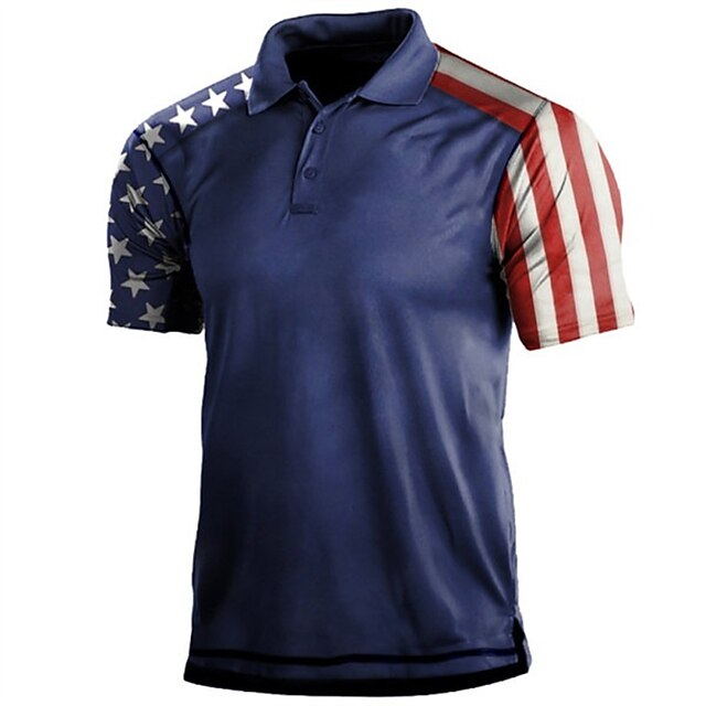 Men's Polo Shirt Golf Shirt American Flag Turndown White & Blue Custom ...