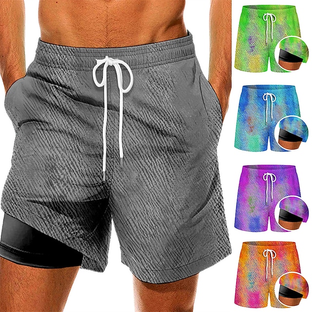  Men's Swim Trunks Swim Shorts Quick Dry Board Shorts Bathing Suit Compression Liner with Pockets Drawstring Swimming Surfing Beach Water Sports Tie Dye Summer / Stretchy