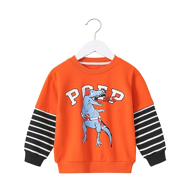 Baby & Kids Boys Clothing | Kids Boys Sweatshirt Long Sleeve Dinosaur Letter White Orange Children Tops Fall Spring Active Cool 