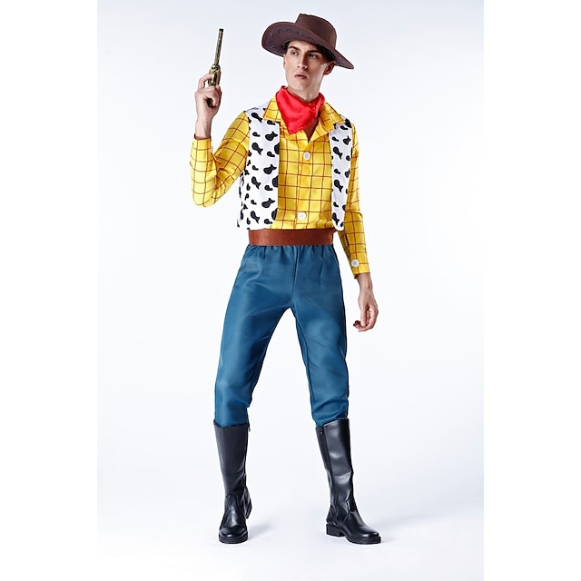  Toy Story Woody Cosplay kostume Halloweentillbehör Maskerade Herre Film Cosplay Anime Halloween Gul Jul Halloween Nytår 背心 Trøje Bukser