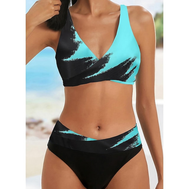  Women's Swimwear Bikini 2 Piece Normal Swimsuit Ombre High Waisted Black V Wire Padded Bathing Suits Vacation Sexy Sports