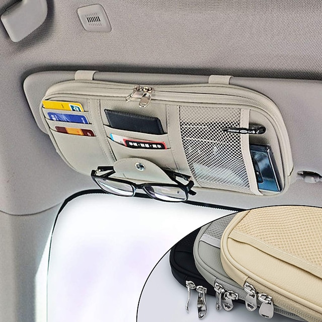  Car Sun Visor Organizer, Auto Interior Accessories Pocket Organizer Car Truck SUV Storage Pouch Glasses Bill Pen Card Holder with Multi-Pocket Net Zipper
