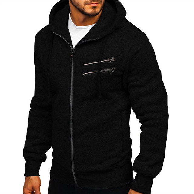 Mens Clothing Mens Hoodies & Sweatshirts | Mens Full Zip Hoodie Jacket Solid Color Pocket Casual Daily Holiday Casual Streetwear