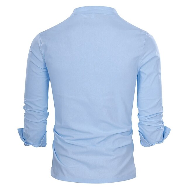 Mens Clothing Mens Shirts | Mens Shirt Solid Colored Stand Collar Casual Daily Button-Down Long Sleeve Tops Casual Fashion Breat