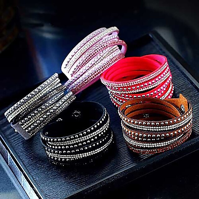  Damen Wickelarmbänder Mehrlagig Lang Stapelbar Billig damas Schick & Modern Europäisch Leder Armband Schmuck Purpur / Rot / Blau Für Partyabend Alltag Abiball / Strass