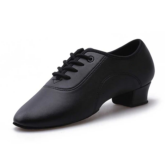 Kids' Black Lace-Up Ballroom Dance Shoes - Comfortable Faux Leather Latin Dance Shoes with Suede Sole for Boys' Performance & Practice 8