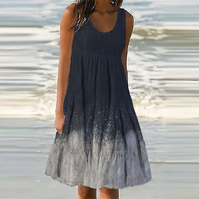  Women's Casual Dress Shift Dress Sundress Midi Dress Wine Blue Gray Color Gradient Sleeveless Spring Summer Pocket Vacation U Neck 2023 S M L XL XXL 3XL