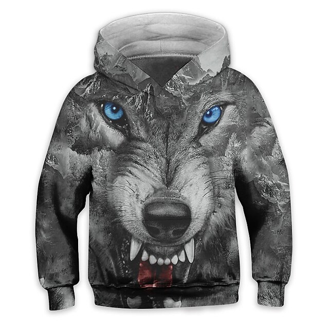 Baby & Kids Boys Clothing | Kids Boys Hoodie Long Sleeve 3D Print Wolf Animal Pocket Gray Children Tops Fall Spring Active Fashi