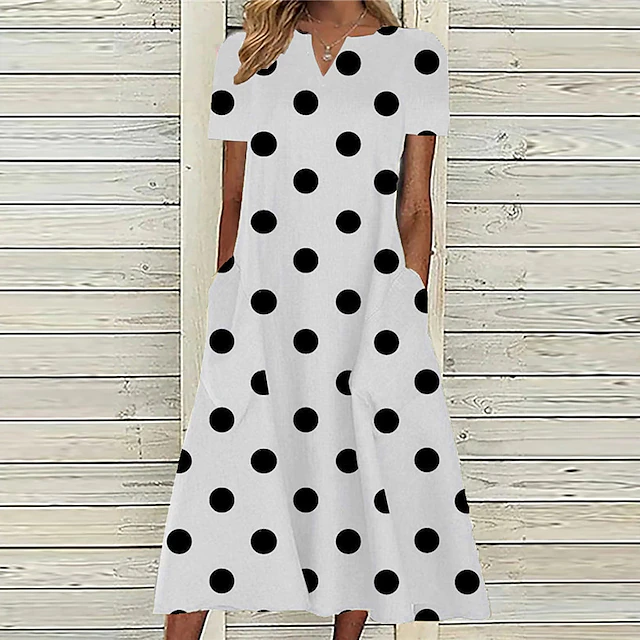Women's Midi Dress Casual Dress Polka Dot Pocket Print V Neck Casual Daily Short Sleeve Summer Spring4