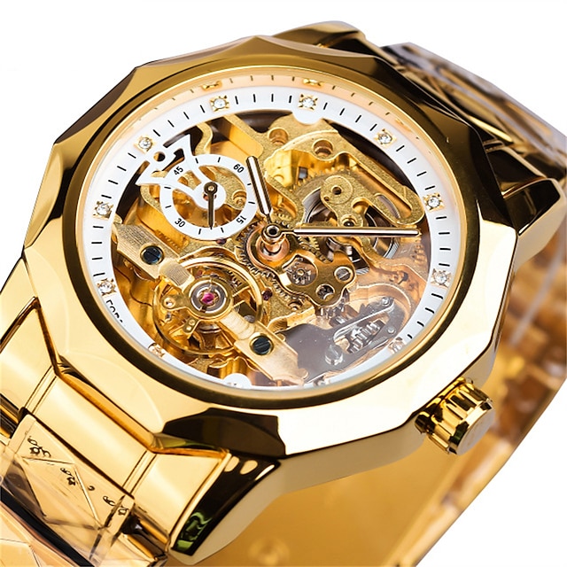  forsining mekanisk ur til mænds analogt automatisk ur selvoptrækkende stilfuldt moderne stil vandtæt hult skelet lysende rustfrit stål ur