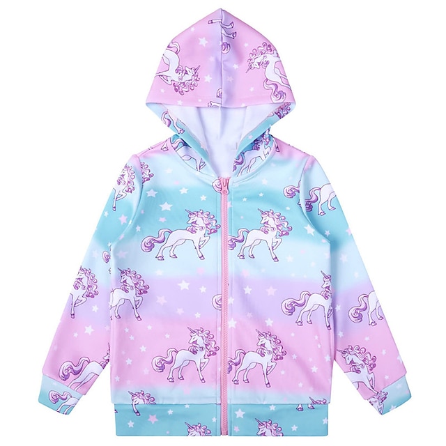 Baby & Kids Girls Clothing | Kids Girls Coat Long Sleeve Purple Rainbow Unicorn Zipper Fall Spring Active Street 3-12 Years - XG