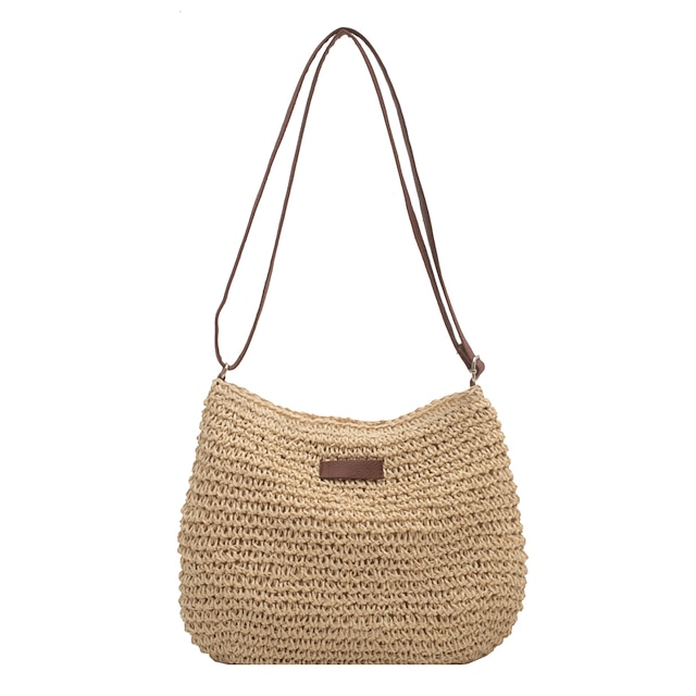  Women's Straw Bag Straw Holiday Going out Solid Color Khaki Beige