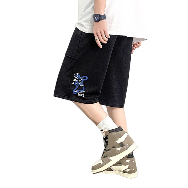 Mens Clothing Mens Bottoms | Mens Casual / Sporty Athleisure Chinos Shorts Pocket Elastic Drawstring Design Print Knee Length Pa