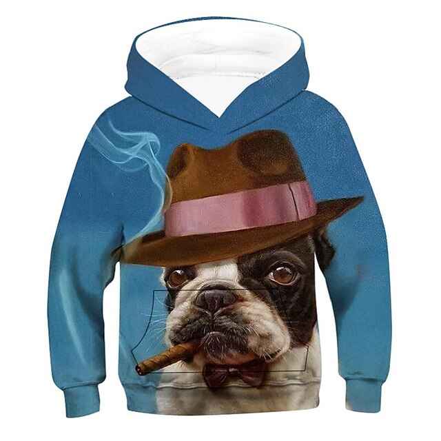 Baby & Kids Boys Clothing | Kids Unisex Hoodie Long Sleeve 3D Print Dog Graphic Patterned Animal Pocket Blue Children Tops Fall 