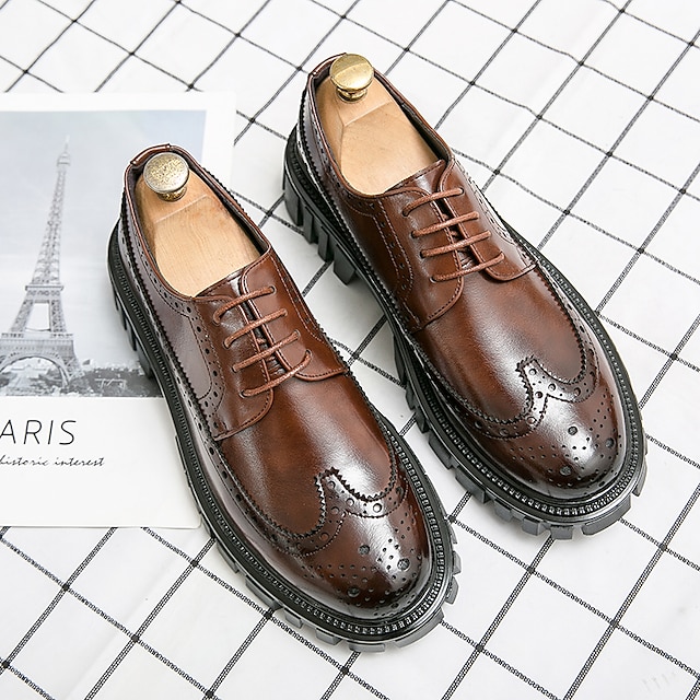  pánská robustní podrážka hnědé boty z umělé kůže – stylový vintage oxford design s odolným běhounem pro běžné i formální nošení