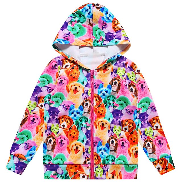 Baby & Kids Girls Clothing | Kids Girls Coat Long Sleeve Rainbow Dog Animal Zipper Fall Spring Active Street 3-12 Years - UX4200