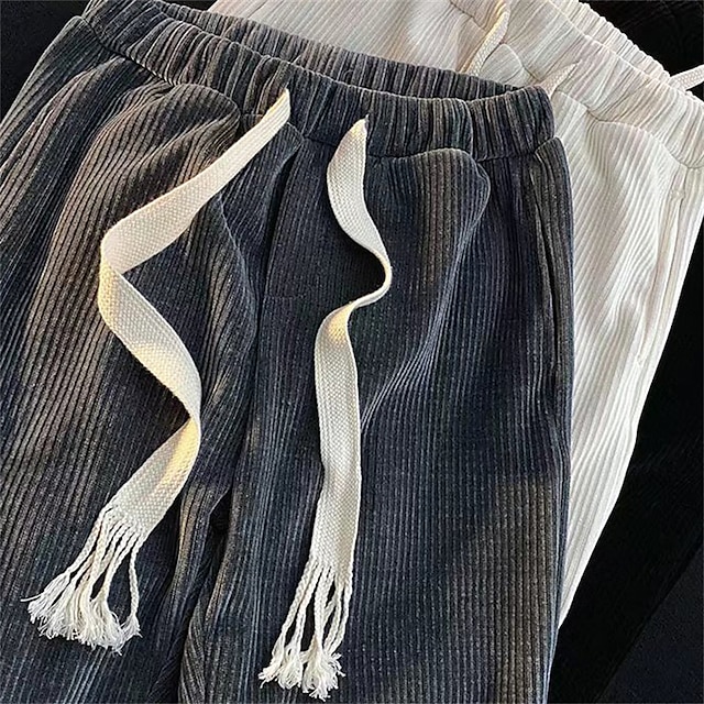  Bărbați Pantaloni Corduroy Pantaloni Pantaloni de iarnă Cordon Talie elastică Picior drept Culoare solidă Confort Cald Casual Zilnic Haine de strada Catifea Sport Modă Caisă Gri Micro-elastic