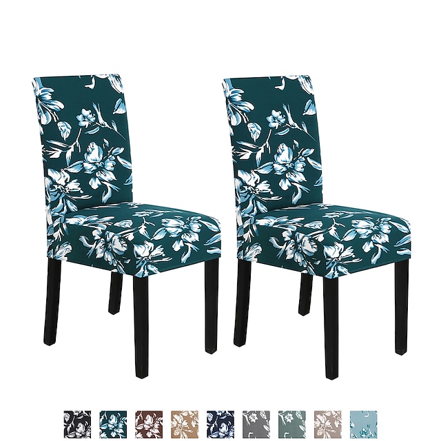  Search Dining Room Chair Covers Set of 2 Pcs, Stretch Floral Printed Kitchen Chair Slipcovers Removable Washable Parsons Chair Covers Protector for Dining Room, Hotel, Ceremony