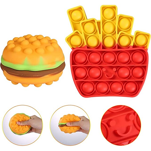Hamburger Pop Stress Ball 3D AntiPressure HamburgerFries Pop Toys